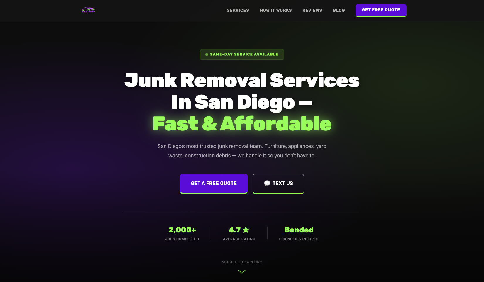 SD Hauling and Demo website screenshot