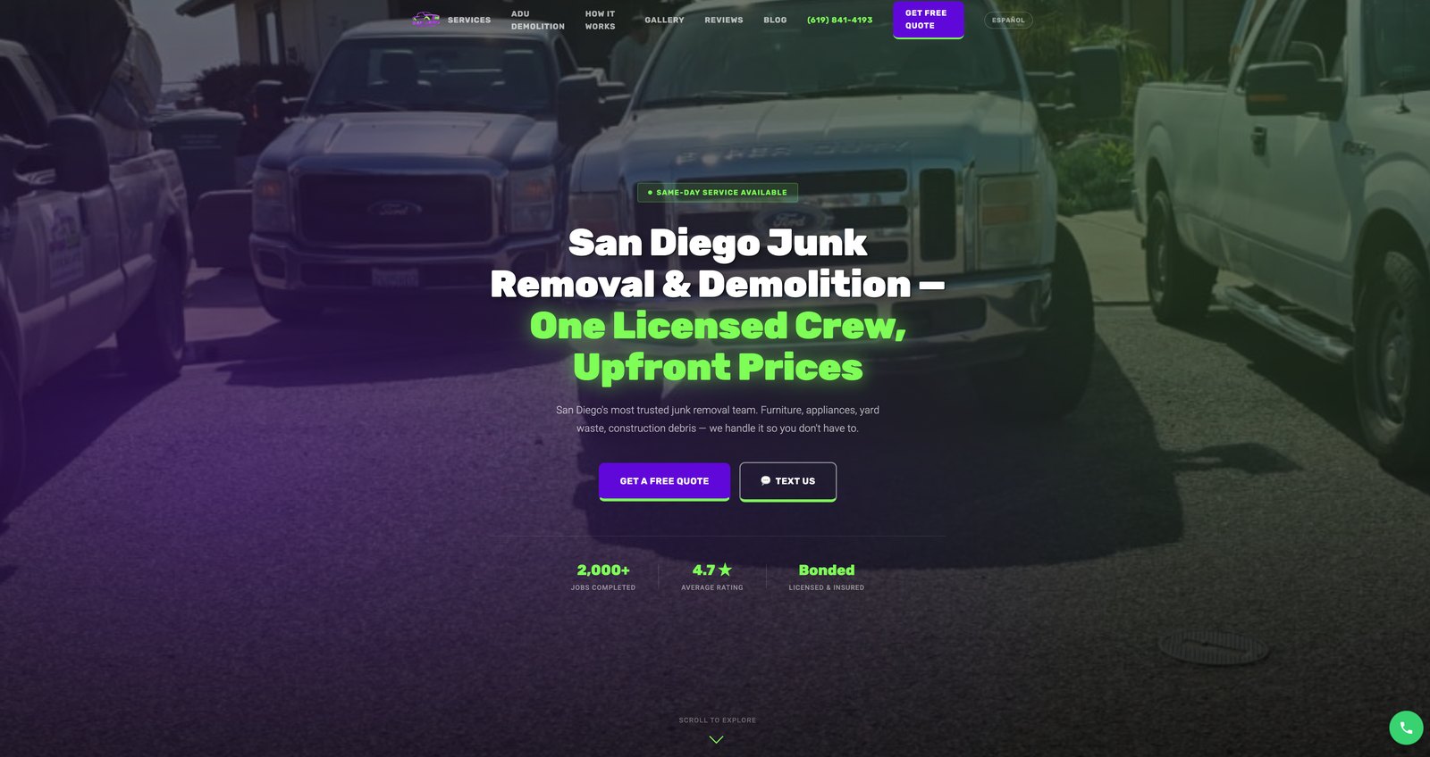 SD Hauling and Demo bilingual lead-generation website
