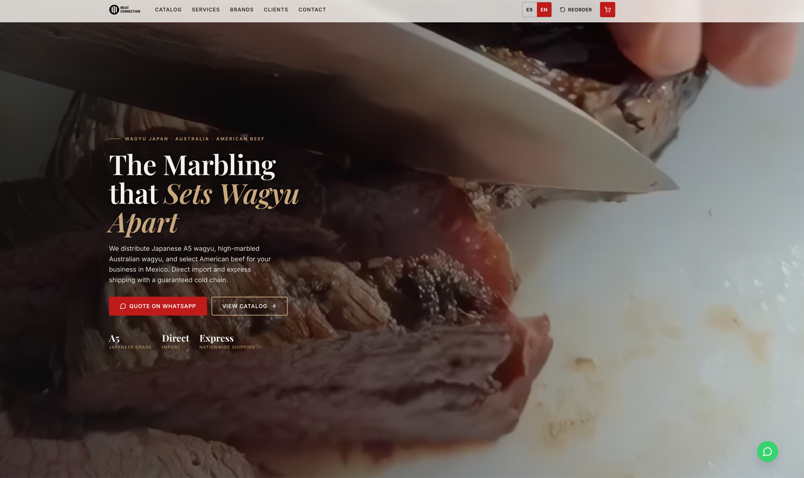 Meat Connection premium wagyu distributor landing page
